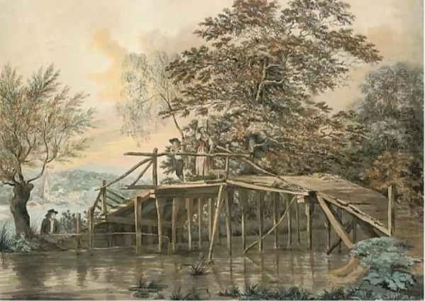 A milkmaid crossing a bridge Oil Painting by William Taverner