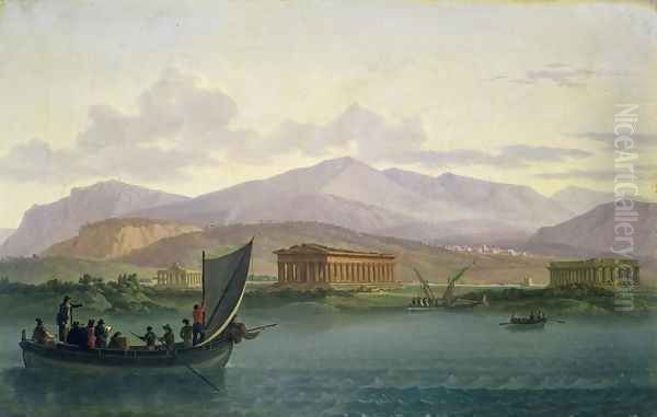 Artists Approaching the Ruins of Paestum, 1793 Oil Painting by Jean Jacques Francois Taurel