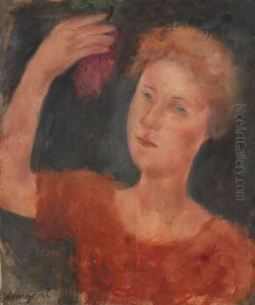 Portrait De Jeune Femme A La Grappe De Raisin Oil Painting by Joachim Weingart