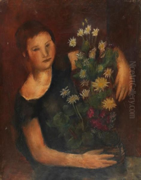 Jeune Femme Au Bouquet De Fleurs Oil Painting by Joachim Weingart