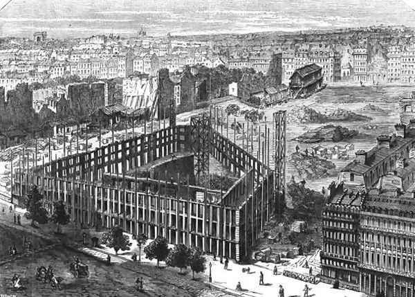 Transformation of Paris- Building in 1861, between the streets Neuve-des-Mathurins, Chaussee-dAntin and boulevard des Capucines, location for the new Opera and building of the Hotel de la Paix, engraved by Predhomme fl.1840 Oil Painting by Felix Thorigny