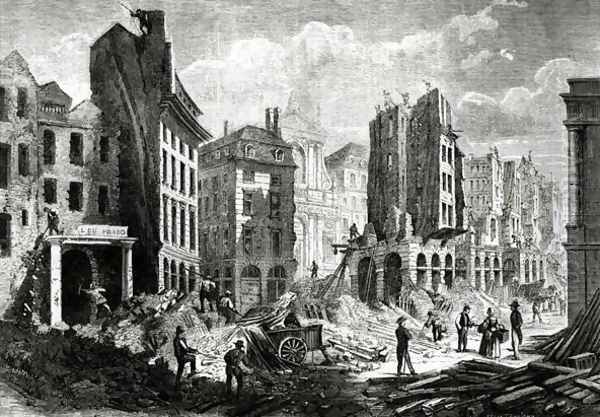 Construction of the Boulevard de Sebastopol now the Boulevard du Palais, in the Second Empire. View of the demolition of the Rue de la Barillerie in 1859, pub. by Henry Duff Linton 1815-99 Oil Painting by Felix Thorigny