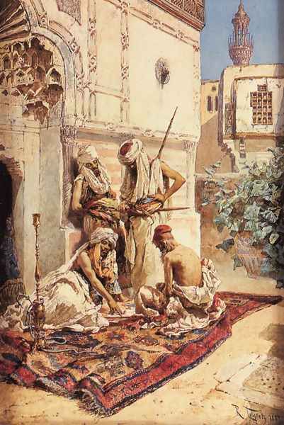 Four Arab Playing a Game of Chance Oil Painting by Ramon Tusquets y Maignon