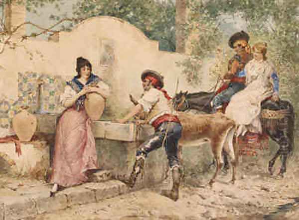 Flirtation by the Well Oil Painting by Ramon Tusquets y Maignon