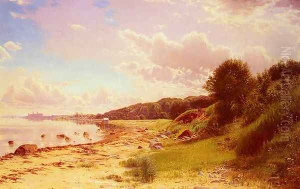 En Stille Sommerdag: Hellebok Mod Kronborg Oil Painting by Anton Erik Christian Thorenfeld