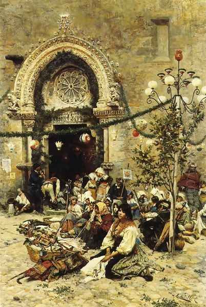 A Rest from the Festival Oil Painting by Cesare Tiratelli