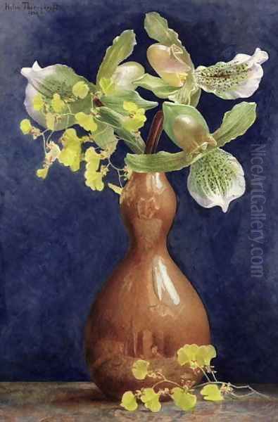 Orchids in a Copper Vase, 1881 Oil Painting by Helen Thornycroft