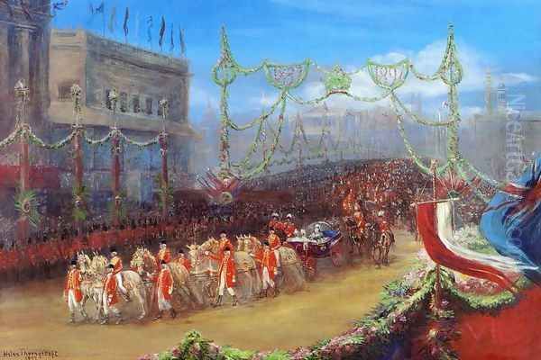 Queen Victoria's Diamond Jubilee: The Royal Procession Passing over London Bridge, 20 June 1897 Oil Painting by Helen Thornycroft