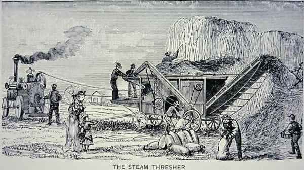 Steam Thresher, from Marvels of the New West 1888 Oil Painting by W.H. Thayer