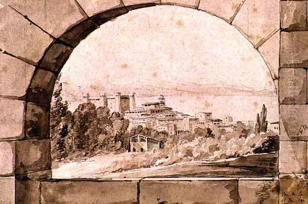 View of the Town and Lake of Bracciano, c.1810 Oil Painting by Jean Thomas Thibault