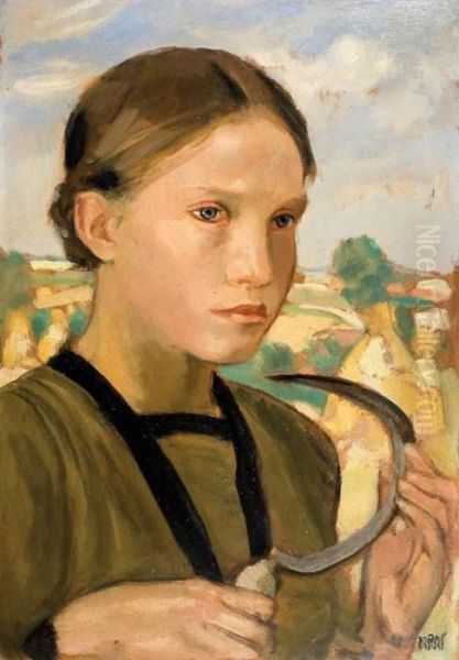 Farmer Girl Oil Painting by Wojciech Weiss