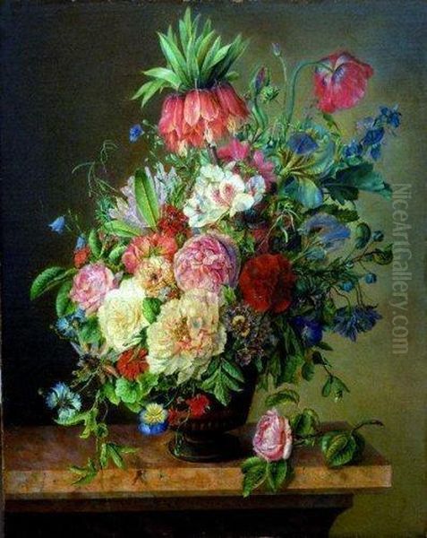 Vase De Fleurs Sur Un Entablement De Pierre Oil Painting by Wojciech Weiss