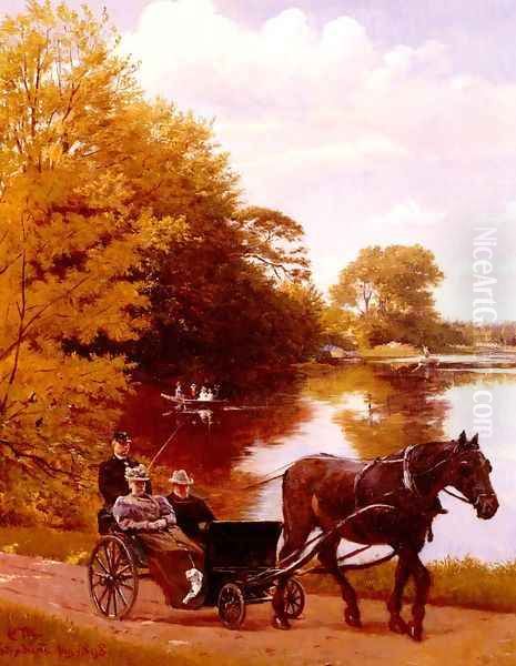 An Afternoon At The Lake Oil Painting by Carl Christian Frederik Jacob Thomsen