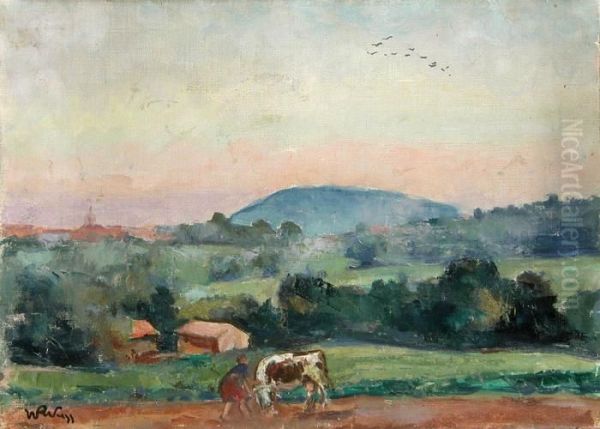 Pejzaz Z Krowa Oil Painting by Wojciech Weiss