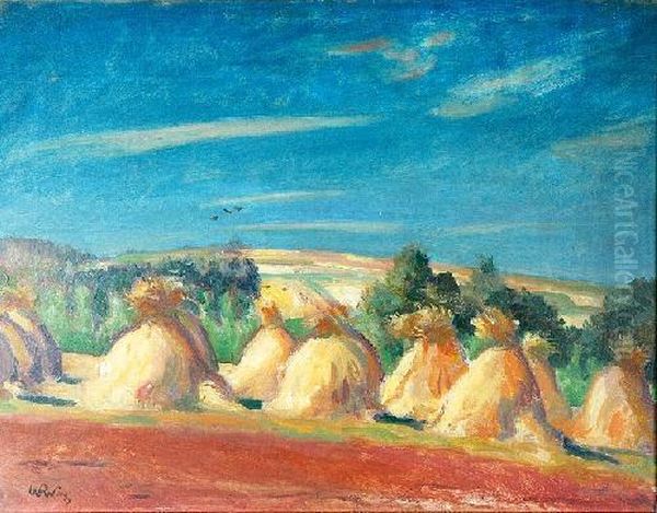 Pejzaz Ze Snopami Oil Painting by Wojciech Weiss