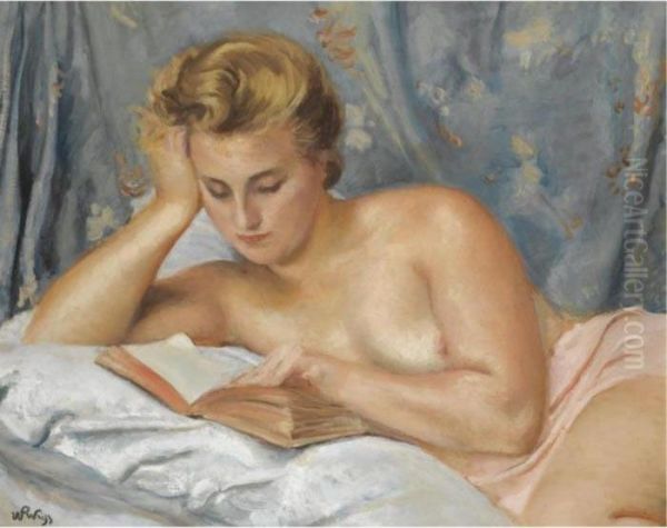 Nude Reading Oil Painting by Wojciech Weiss