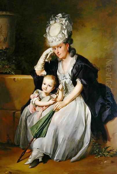 The Artists Second Wife and Son, 1780s Oil Painting by Anton Wilhelm Tischbein