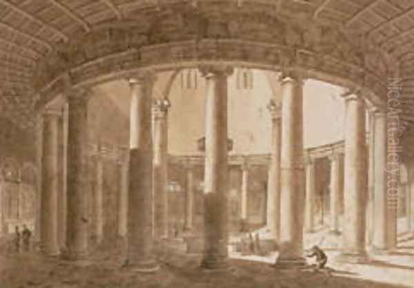 Interior of the Temple of Claudius in Rome, c.1800 Oil Painting by Agostino Tofanelli