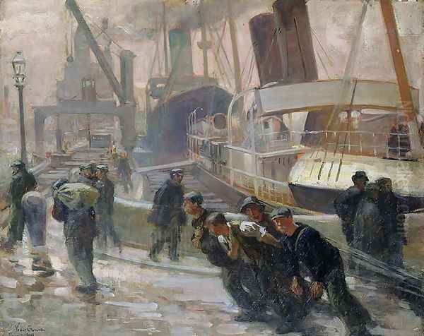 Liverpool Dockers at Dawn, 1903 Oil Painting by Victor Francois Tardieu