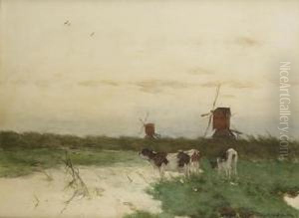 Cows Near The Waterfront By Dusk Oil Painting by Jan Hendrik Weissenbruch