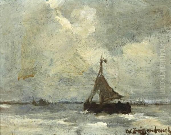 Vissersboot Op Zee Oil Painting by Jan Hendrik Weissenbruch