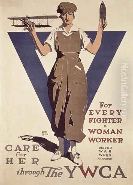 For Every Fighter a Woman Worker, 1st World War YWCA propaganda poster Oil Painting by Adolph Treidler