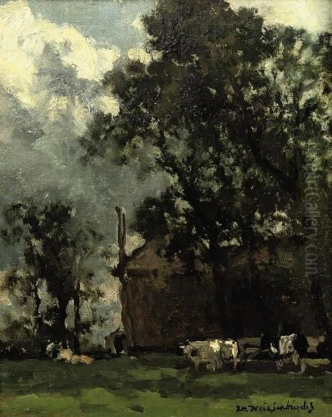 Cows In A Sunny Landscape Oil Painting by Jan Hendrik Weissenbruch