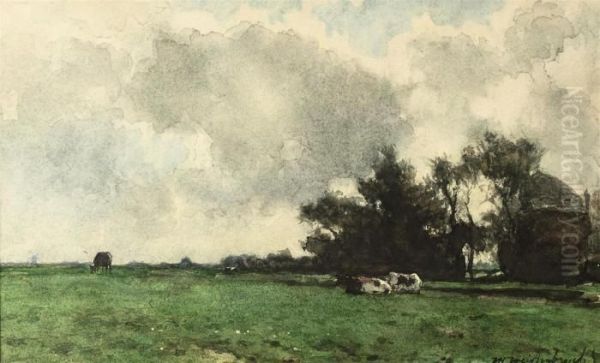 Cows In A Meadow Oil Painting by Jan Hendrik Weissenbruch