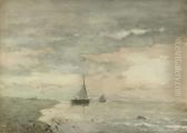 Shipping On A Calm Sea Oil Painting by Jan Hendrik Weissenbruch