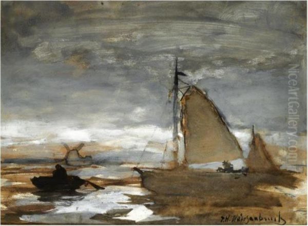 Schepen In Den Avond Oil Painting by Jan Hendrik Weissenbruch