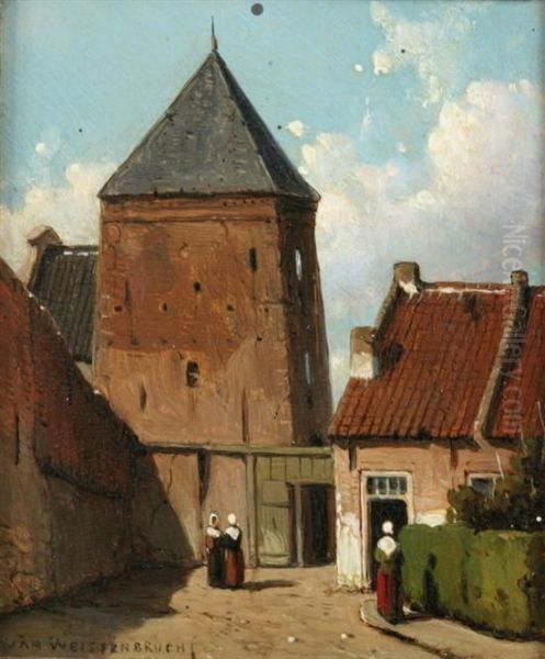 Village Scene Oil Painting by Jan Hendrik Weissenbruch