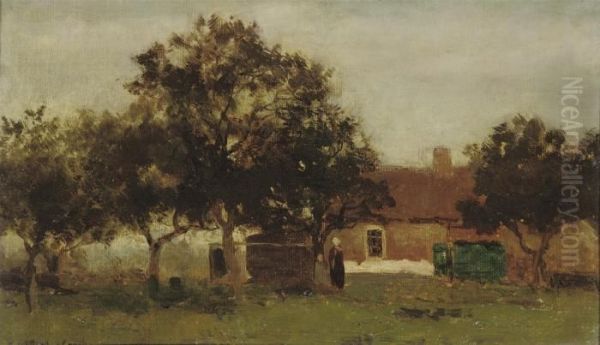 A Cottage Under Trees Oil Painting by Jan Hendrik Weissenbruch