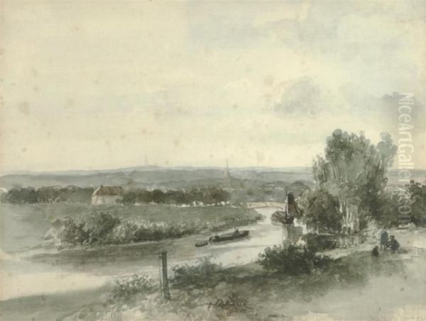 An Extensive River Landscape (recto); And A Study Of A Landscape(verso) Oil Painting by Jan Hendrik Weissenbruch