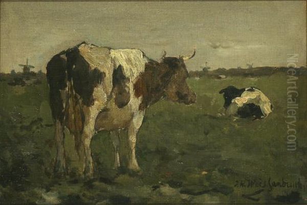 Cows In A Polder Landscape Oil Painting by Jan Hendrik Weissenbruch