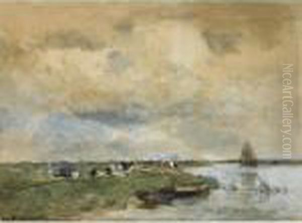 Cows In A Polder Landscape Oil Painting by Jan Hendrik Weissenbruch