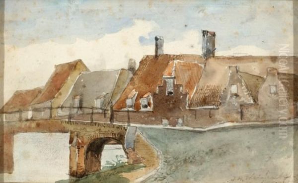 View Of Houses And A Bridge Oil Painting by Jan Hendrik Weissenbruch