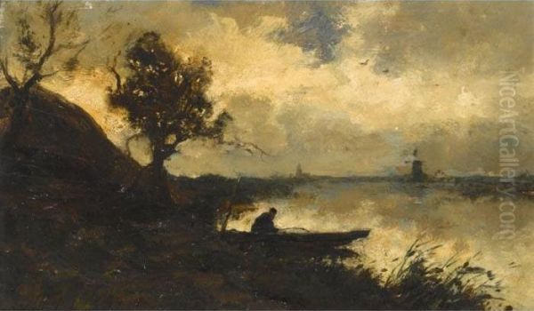 A Polder Landscape At Sunset Oil Painting by Jan Hendrik Weissenbruch