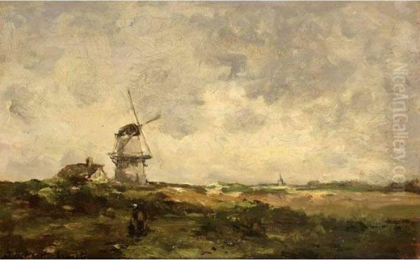 Windmill In A Polder Landscape Oil Painting by Jan Hendrik Weissenbruch