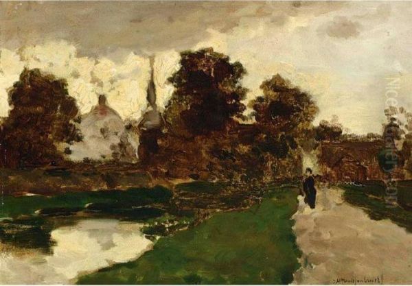 Figure On A Path Near Noorden Oil Painting by Jan Hendrik Weissenbruch