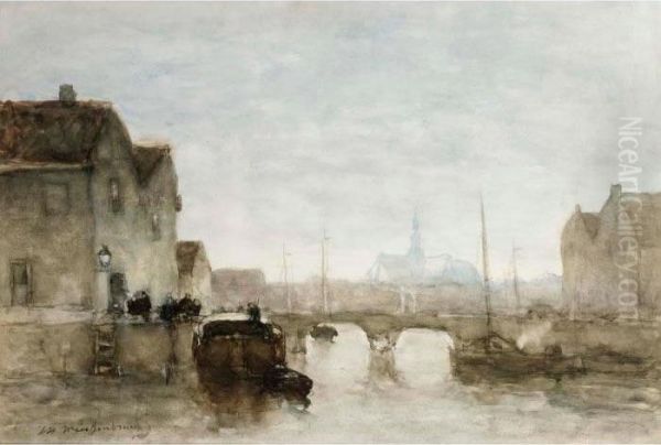 View On Het Spaarne Haarlem Oil Painting by Jan Hendrik Weissenbruch