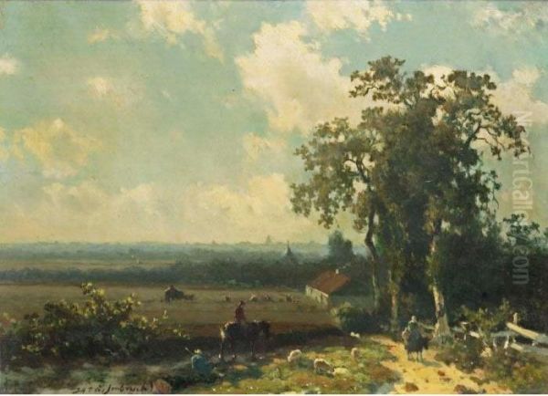 Figures In A Summer Landscape Oil Painting by Jan Hendrik Weissenbruch