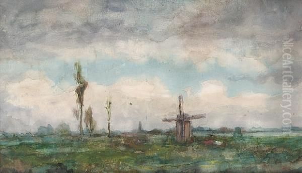 Landscape With Windmill Oil Painting by Jan Hendrik Weissenbruch