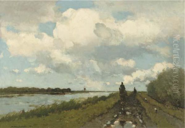 Langs De Vaart: Along The River Near Noorden Oil Painting by Jan Hendrik Weissenbruch