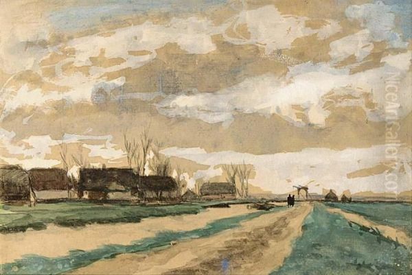 Polder Landscape Oil Painting by Jan Hendrik Weissenbruch