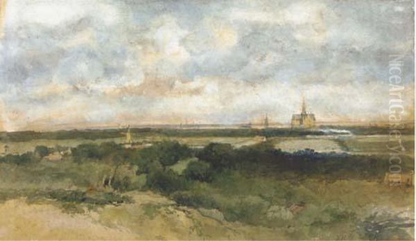 A Panoramic View Of Haarlem From The Dunes Oil Painting by Jan Hendrik Weissenbruch