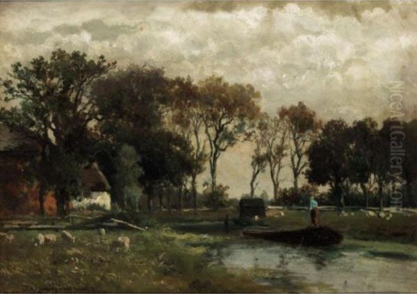 Canal In Holland Oil Painting by Jan Hendrik Weissenbruch