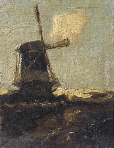 A Figure Passing A Windmill Oil Painting by Jan Hendrik Weissenbruch