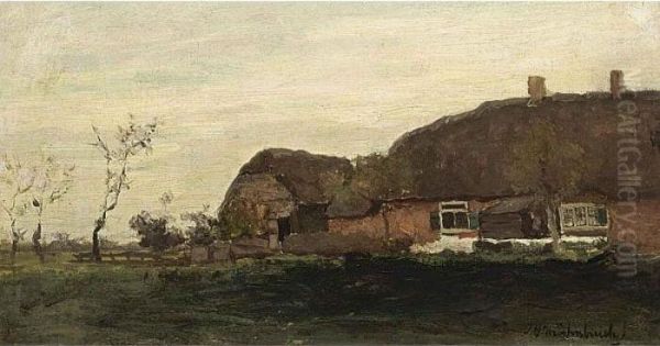 A Farmhouse In A Polder Landscape Oil Painting by Jan Hendrik Weissenbruch