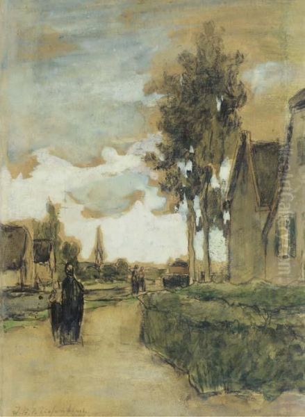 Figures On A Village Path, Noorden Oil Painting by Jan Hendrik Weissenbruch