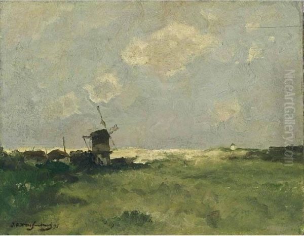 A Windmill In The Dunes Oil Painting by Jan Hendrik Weissenbruch